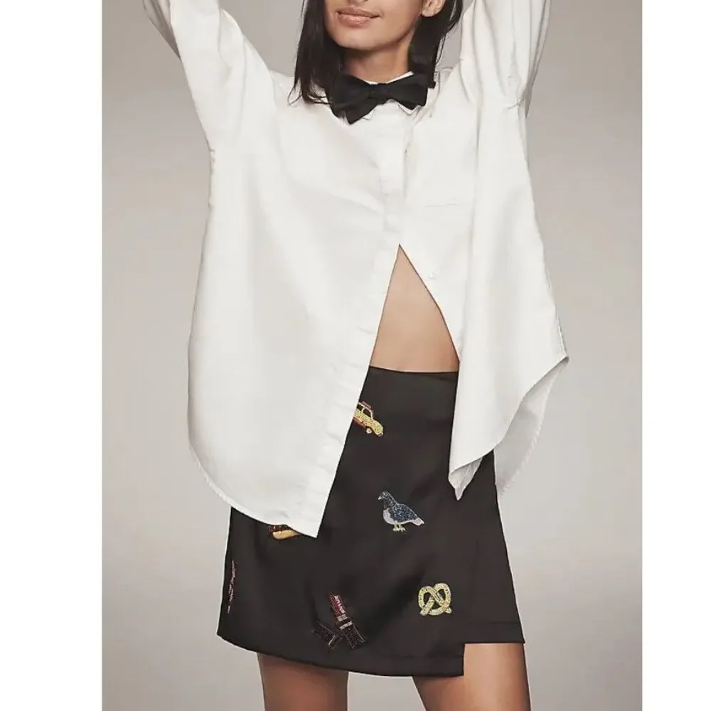 Maeve Anthropologie New York Beaded Mini Skirt in Black
